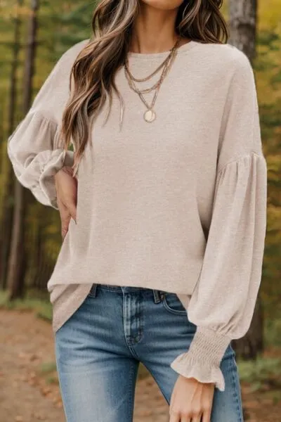 Round Neck Lantern Sleeve Top (5 Colors)