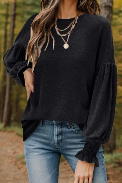 Round Neck Lantern Sleeve Top (5 Colors)