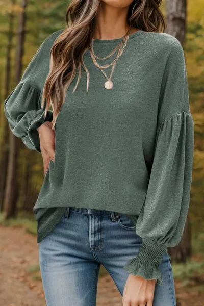 Round Neck Lantern Sleeve Top (5 Colors)