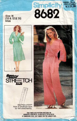Simplicity 8682 Womens Stretch Wrap Top Skirt & Pants 1970s Vintage Sewing Pattern Size 10 & 12