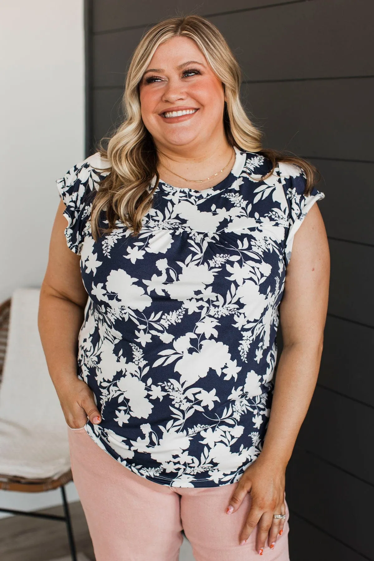 Slice Of Life Floral Top- Navy & Ivory