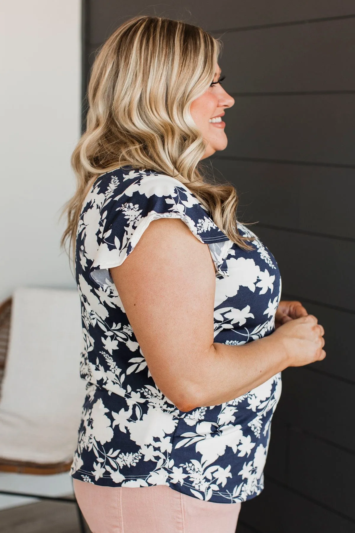 Slice Of Life Floral Top- Navy & Ivory