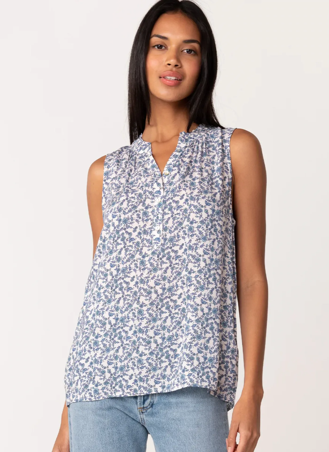 Split Neck Button Front Top