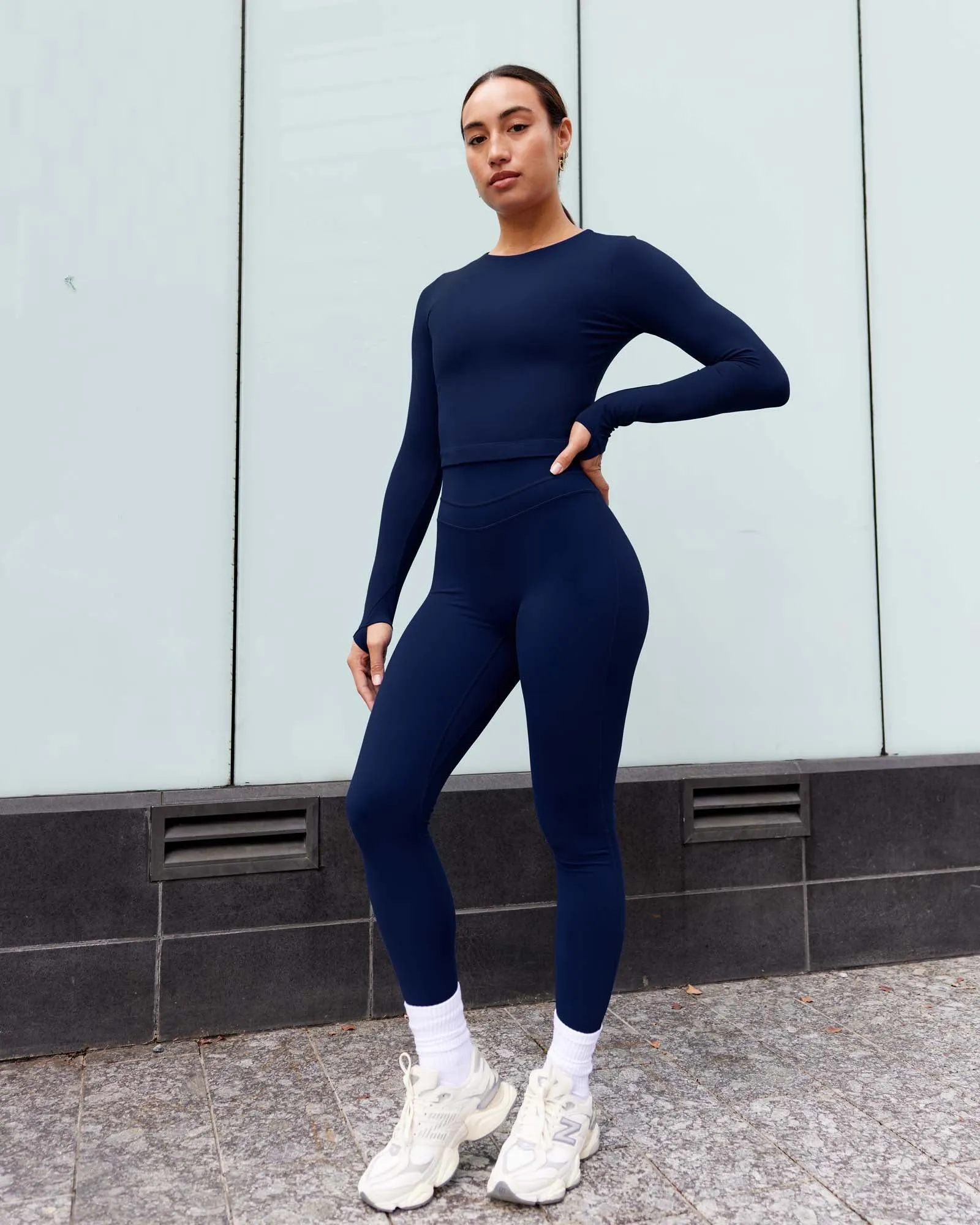 Staple Long Sleeve Cropped Tee - Midnight Blue