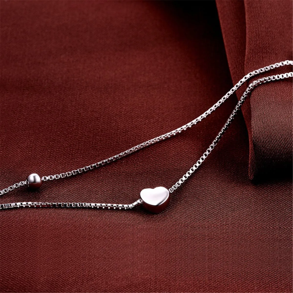 Sterling Silver Layered Heart Charm Anklet
