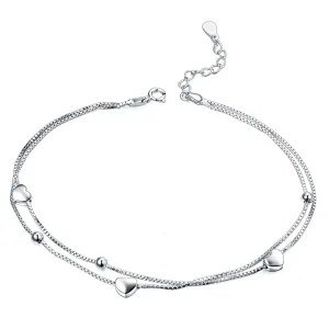 Sterling Silver Layered Heart Charm Anklet