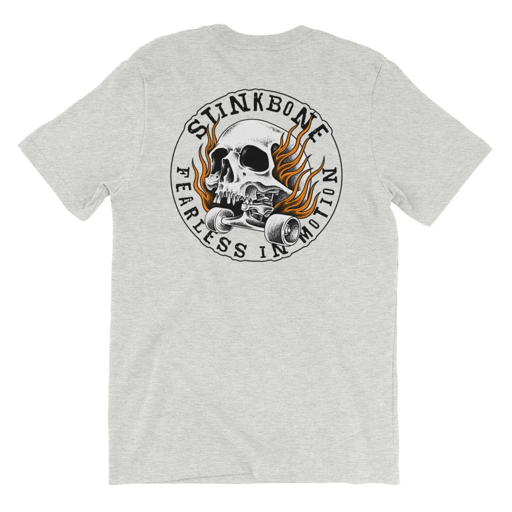 StinkBone Flaming Wheel Short-Sleeve Unisex T-Shirt Black Lettering