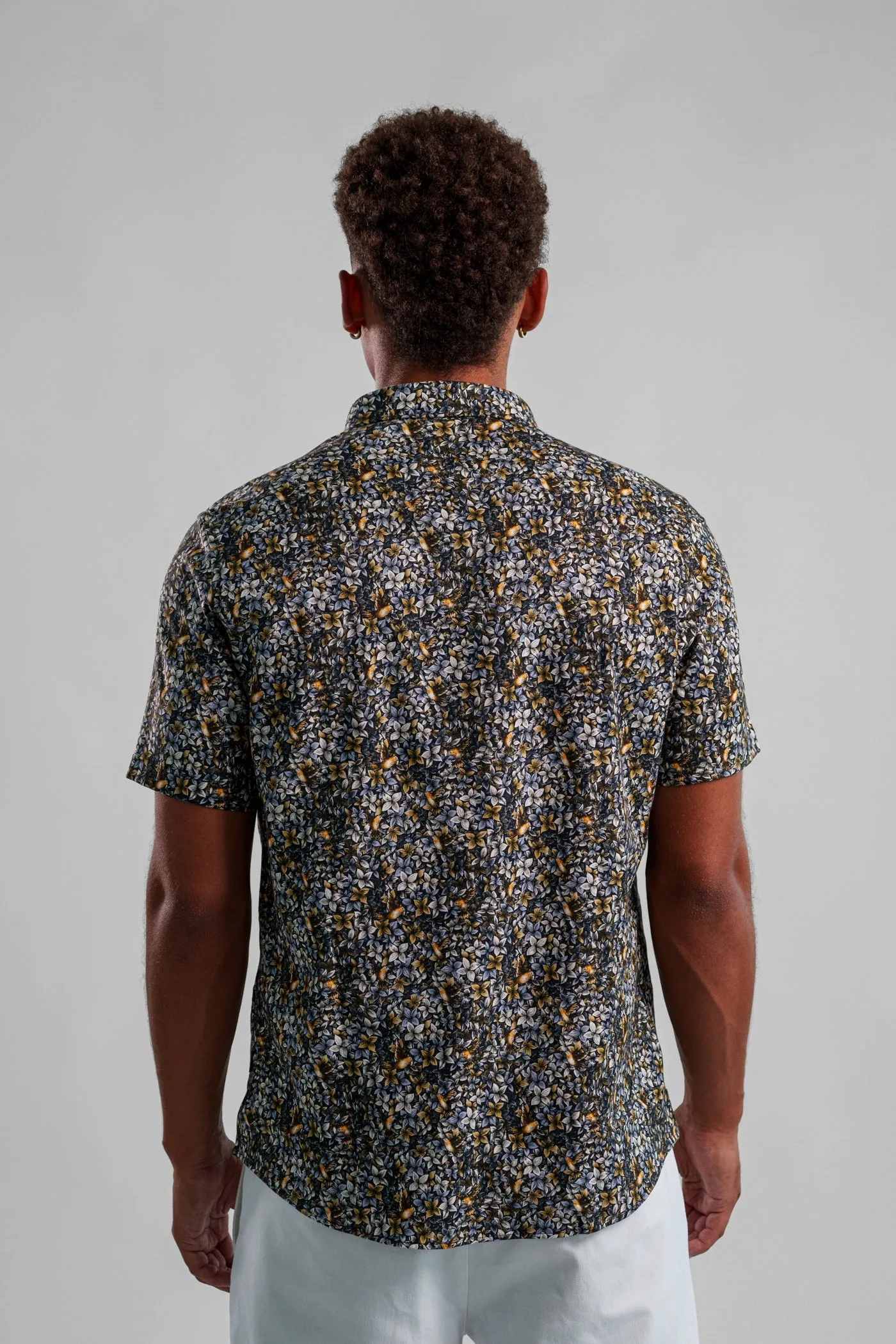 Stone Rose Floral Print Pattern SS Woven Shirt