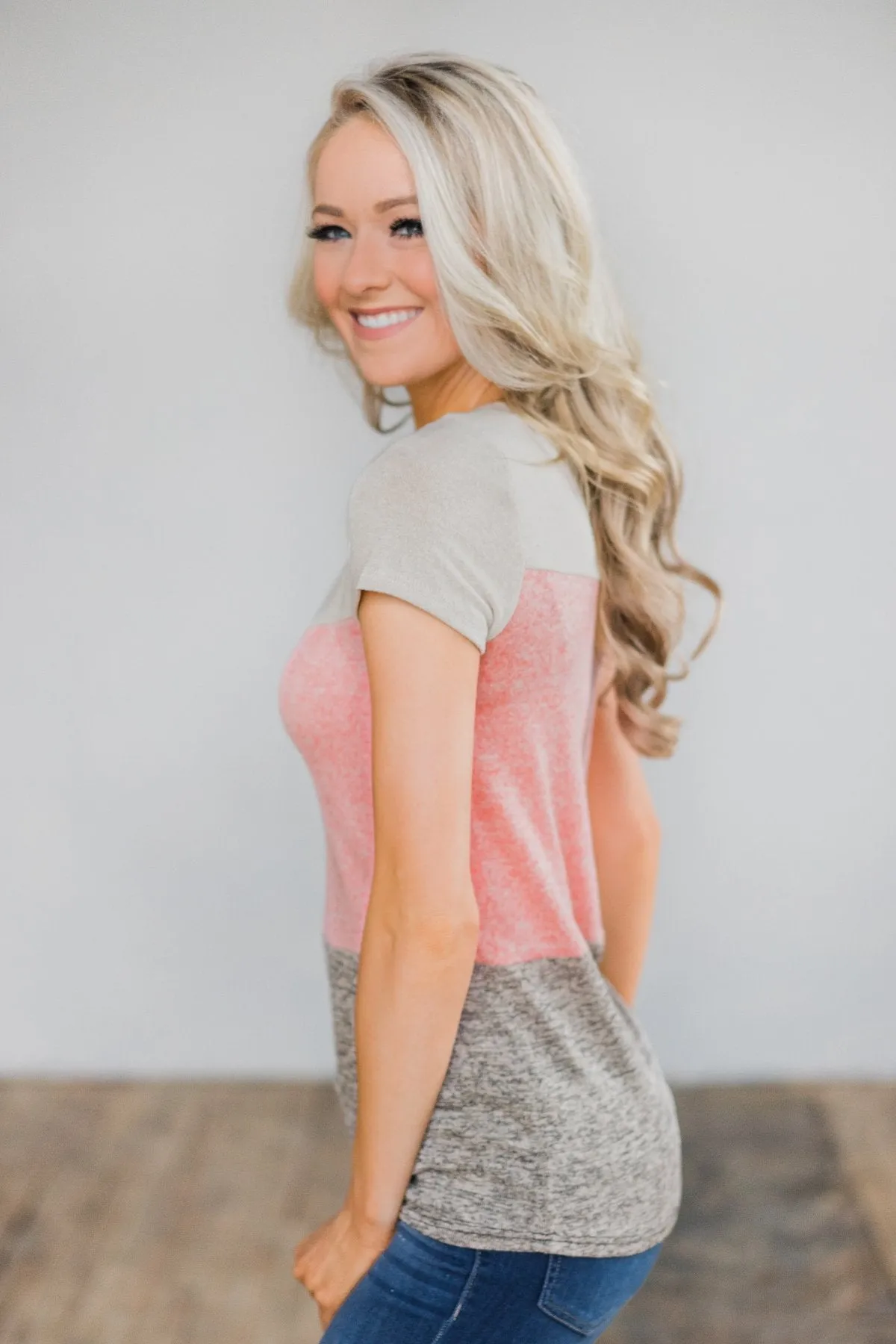 Summer Neon Lights Color Block Top - Speckled Mocha & Cream