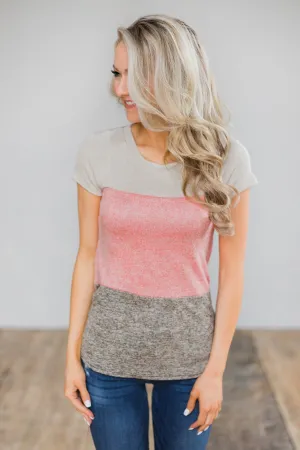 Summer Neon Lights Color Block Top - Speckled Mocha & Cream