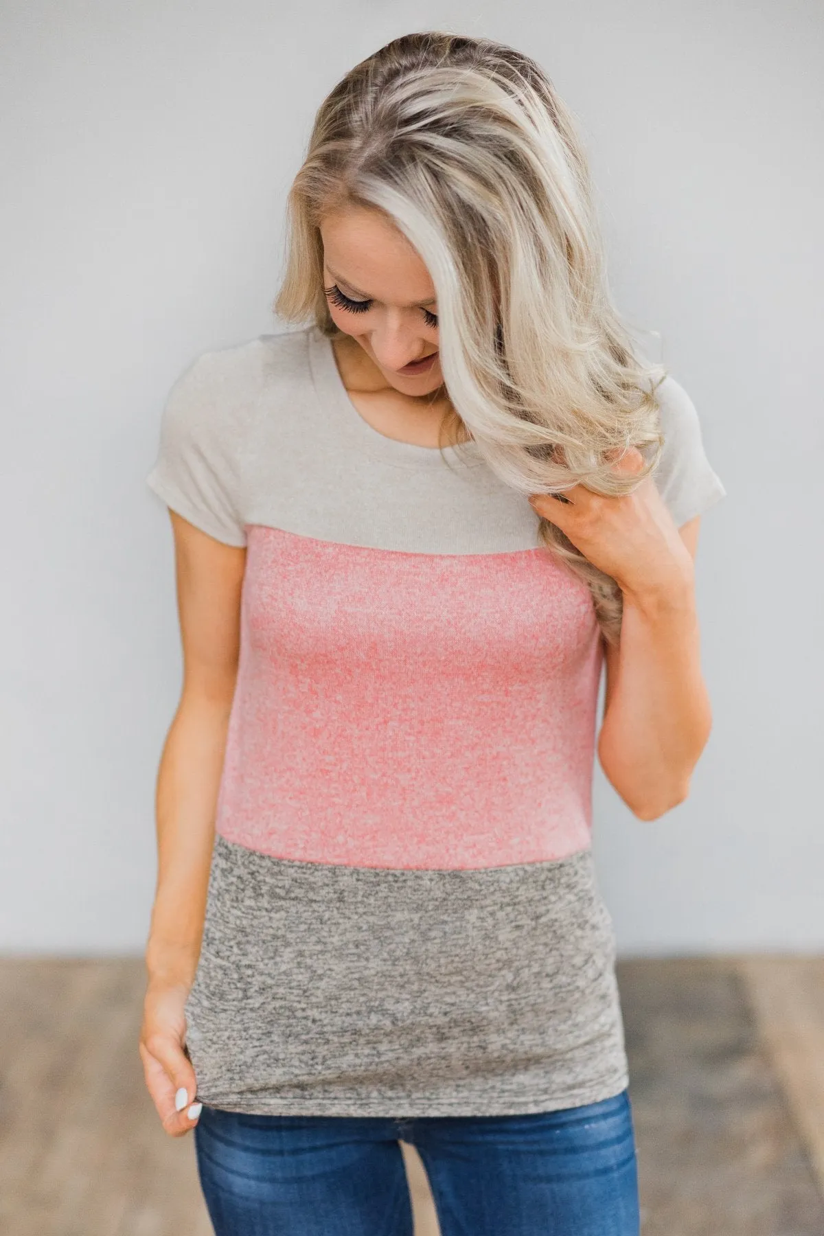 Summer Neon Lights Color Block Top - Speckled Mocha & Cream