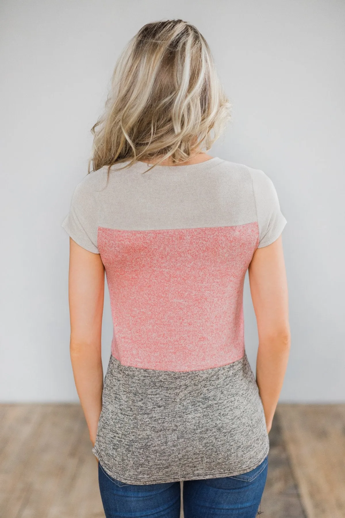 Summer Neon Lights Color Block Top - Speckled Mocha & Cream
