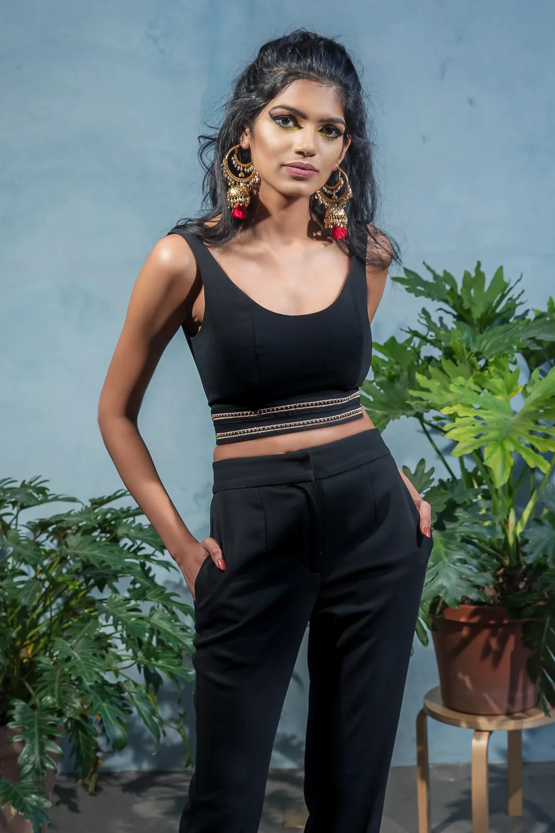 SYRAH Black and Gold Detail Lehenga Top