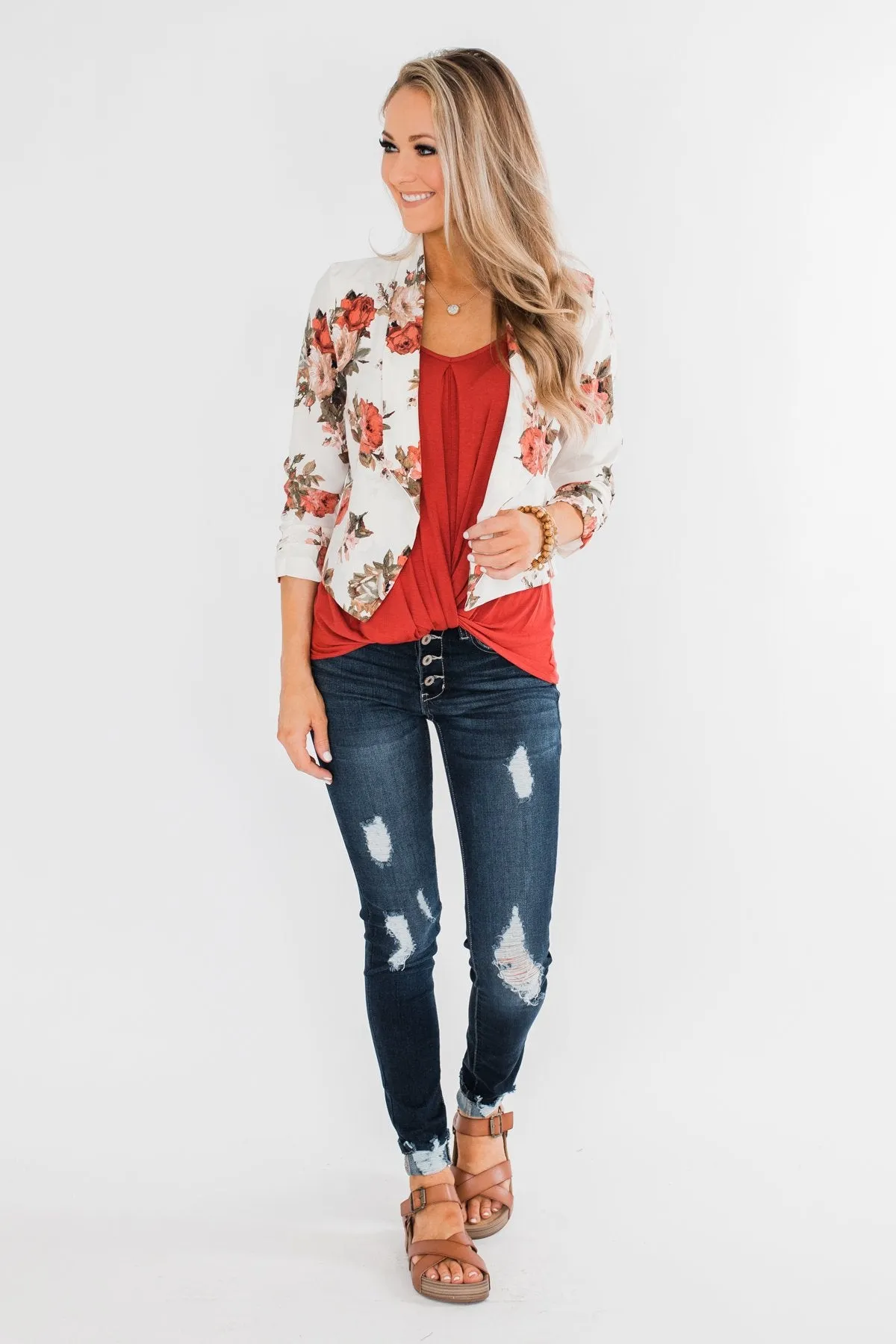 The Story Of Us Floral Blazer- Ivory