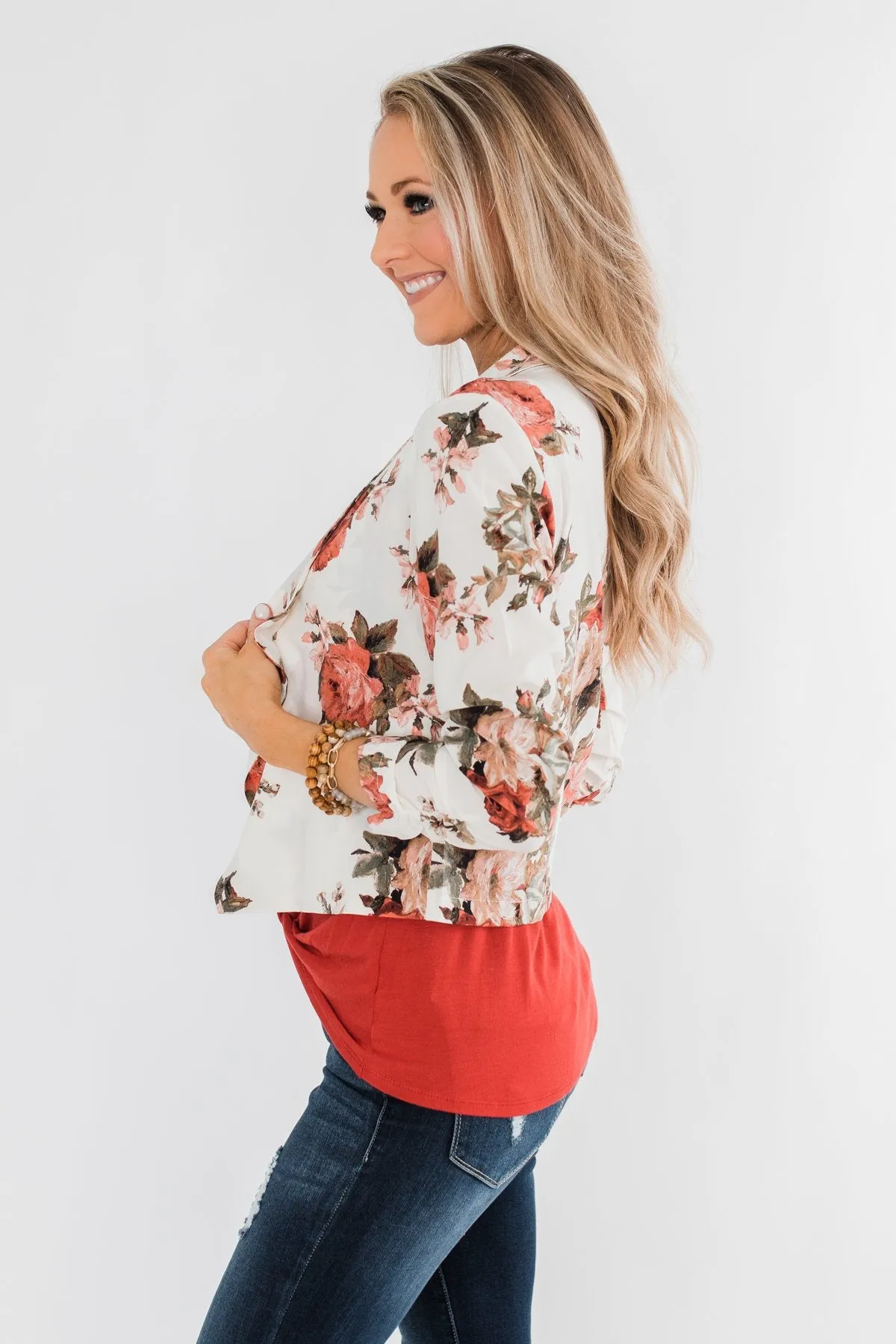 The Story Of Us Floral Blazer- Ivory