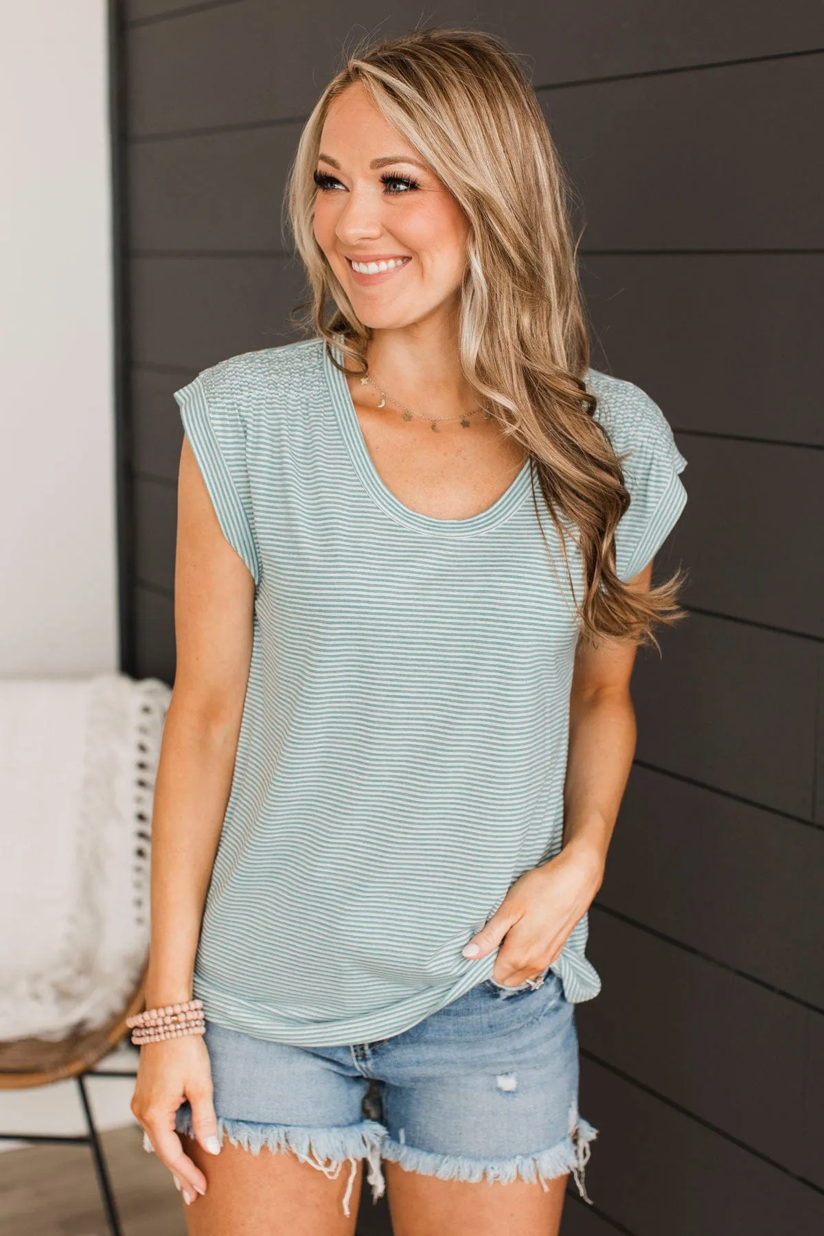 Treat Yourself Striped Top- Ivory & Dark Jade