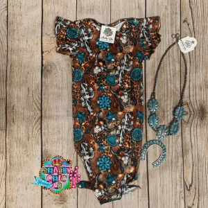 Turquoise and Leopard Baby Gown