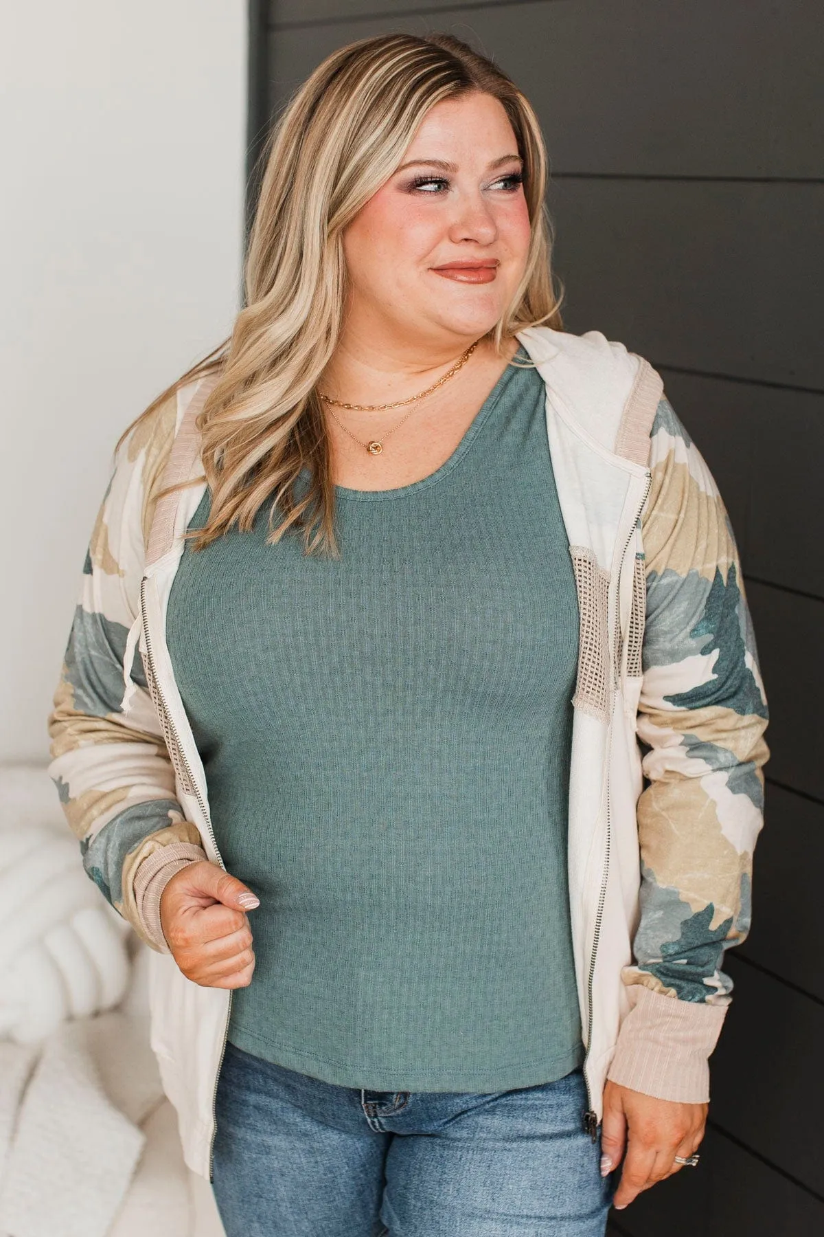 Unique Charm Lightweight Hoodie- Ivory & Camo
