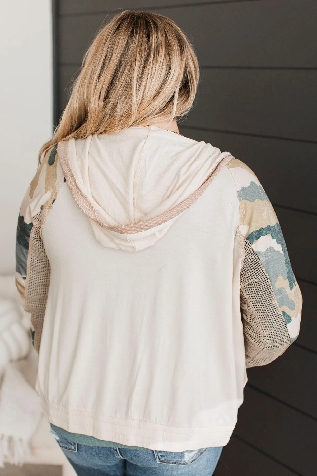 Unique Charm Lightweight Hoodie- Ivory & Camo