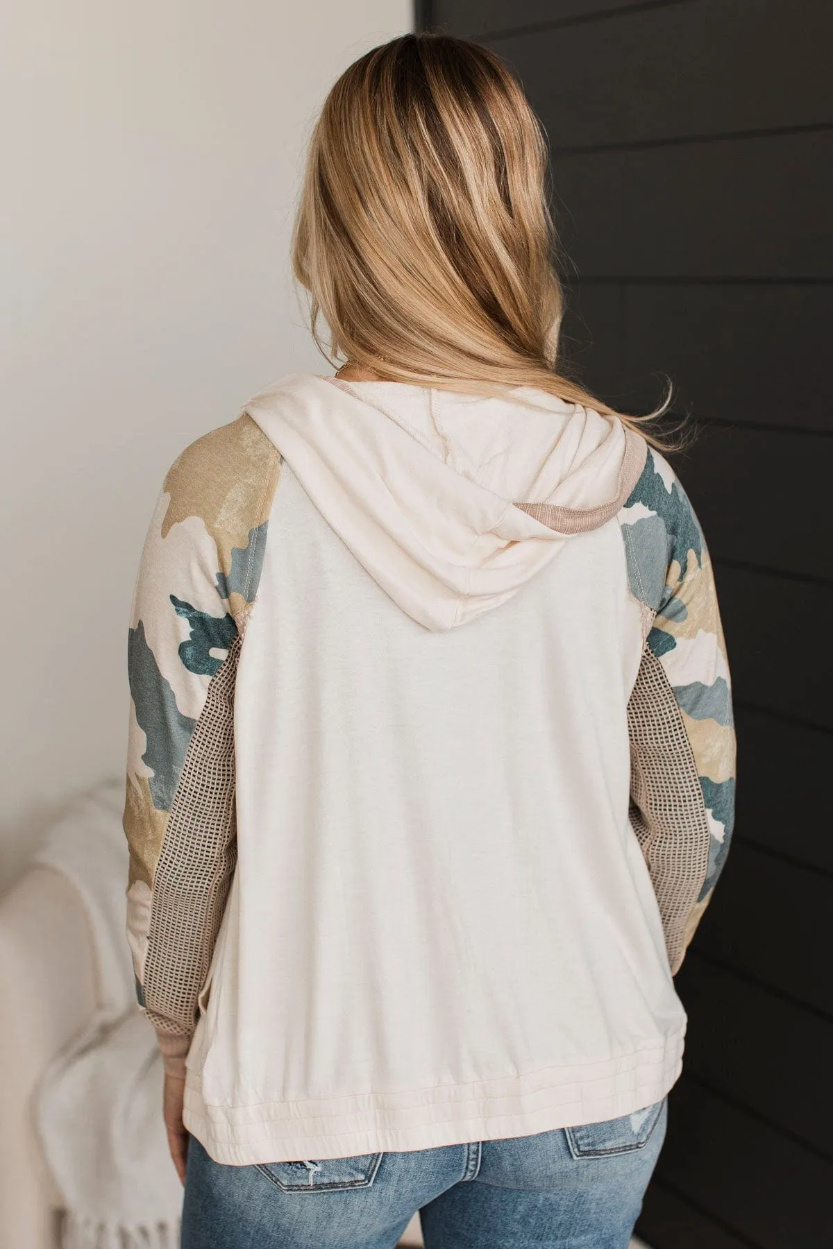 Unique Charm Lightweight Hoodie- Ivory & Camo