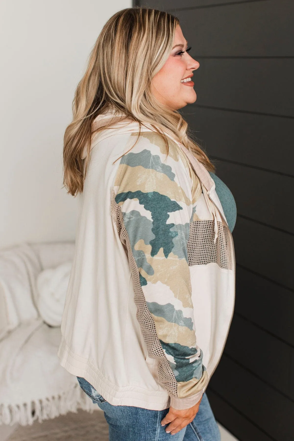 Unique Charm Lightweight Hoodie- Ivory & Camo