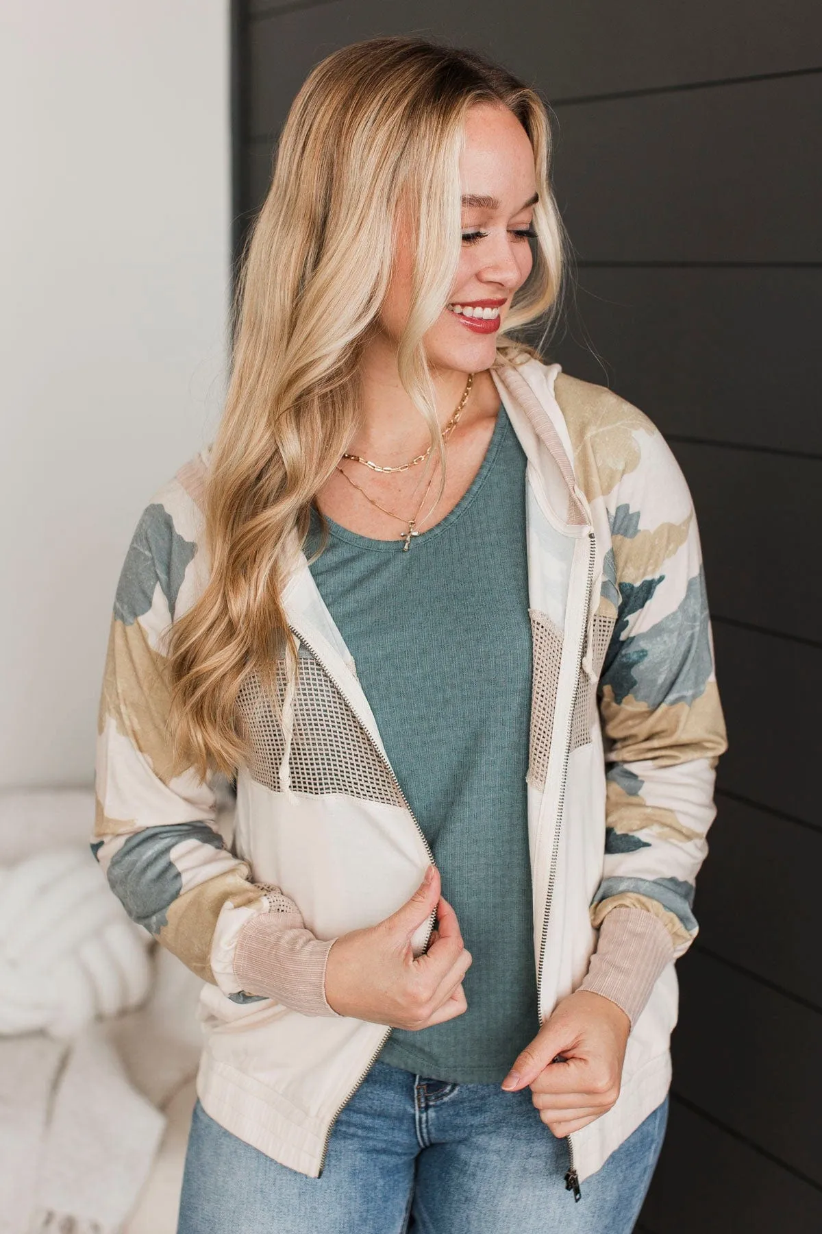 Unique Charm Lightweight Hoodie- Ivory & Camo