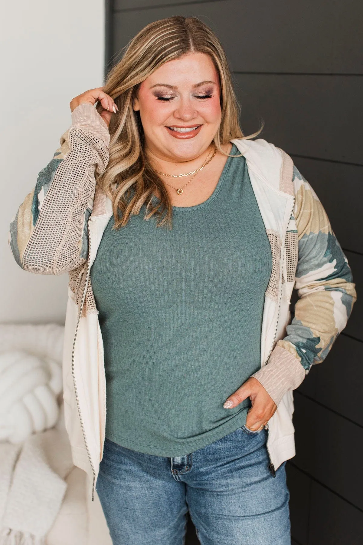 Unique Charm Lightweight Hoodie- Ivory & Camo