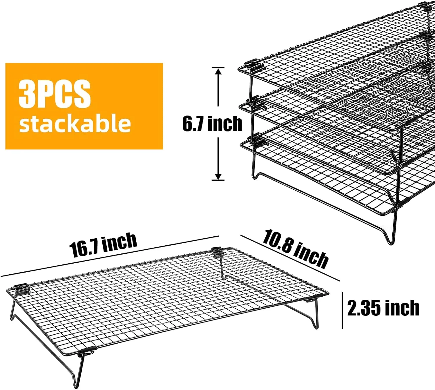 Upgraded Stackable Cooling Rack for Baking,3 Tier Jerky Rack Cooling Racks for C
