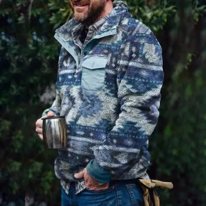 Vintage Color Block Pocket Men's Pullover Sweatshirt
