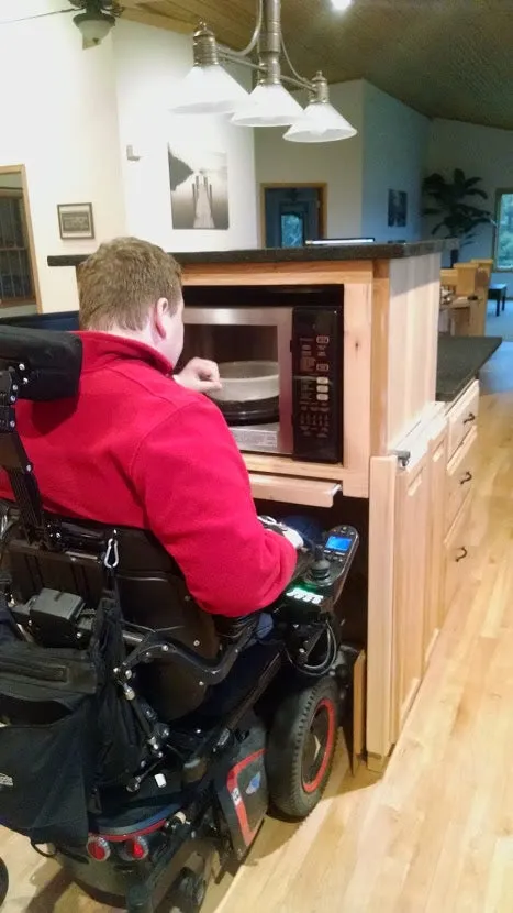 Wheelchair Accessible Kitchen Vertical Rising Convection Oven Microwave Cabinet