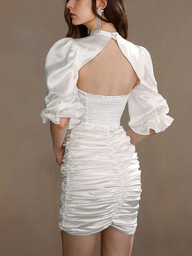 White Puff Sleeve Vintage Mermaid Party Dress
