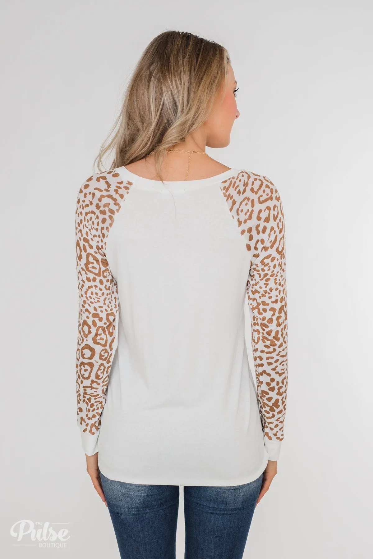 Wildest Dreams Leopard Long Sleeve Top- Ivory & Light Brown
