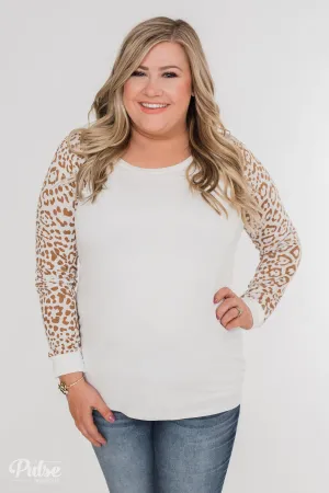 Wildest Dreams Leopard Long Sleeve Top- Ivory & Light Brown