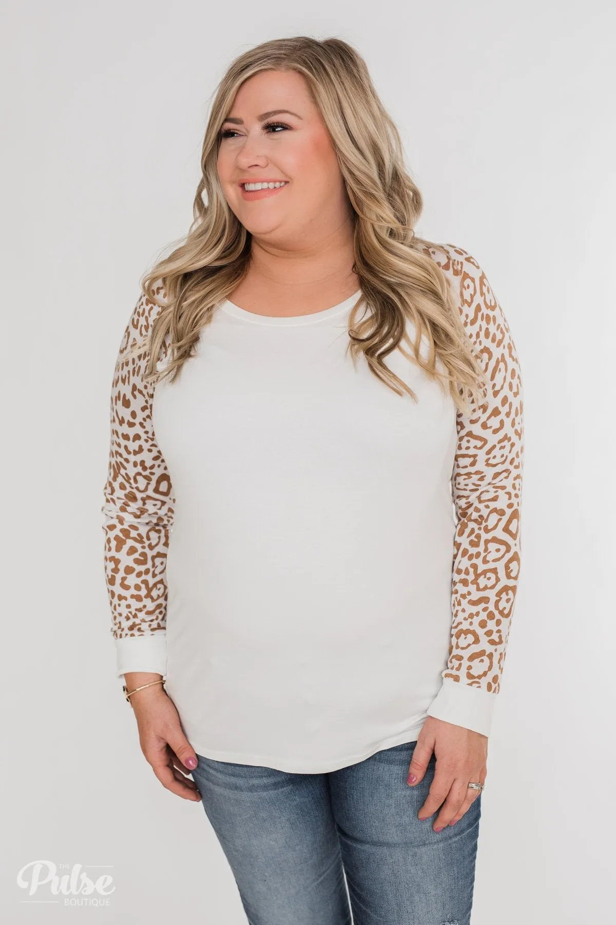 Wildest Dreams Leopard Long Sleeve Top- Ivory & Light Brown