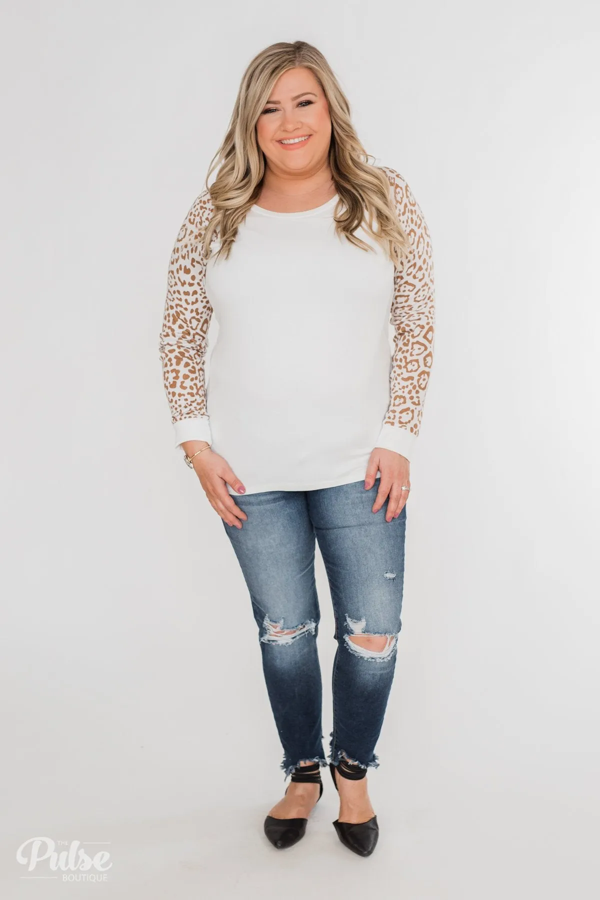 Wildest Dreams Leopard Long Sleeve Top- Ivory & Light Brown