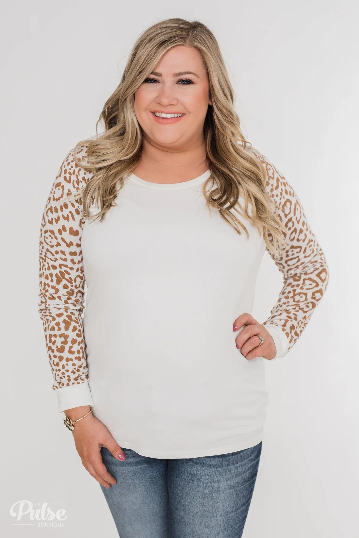 Wildest Dreams Leopard Long Sleeve Top- Ivory & Light Brown
