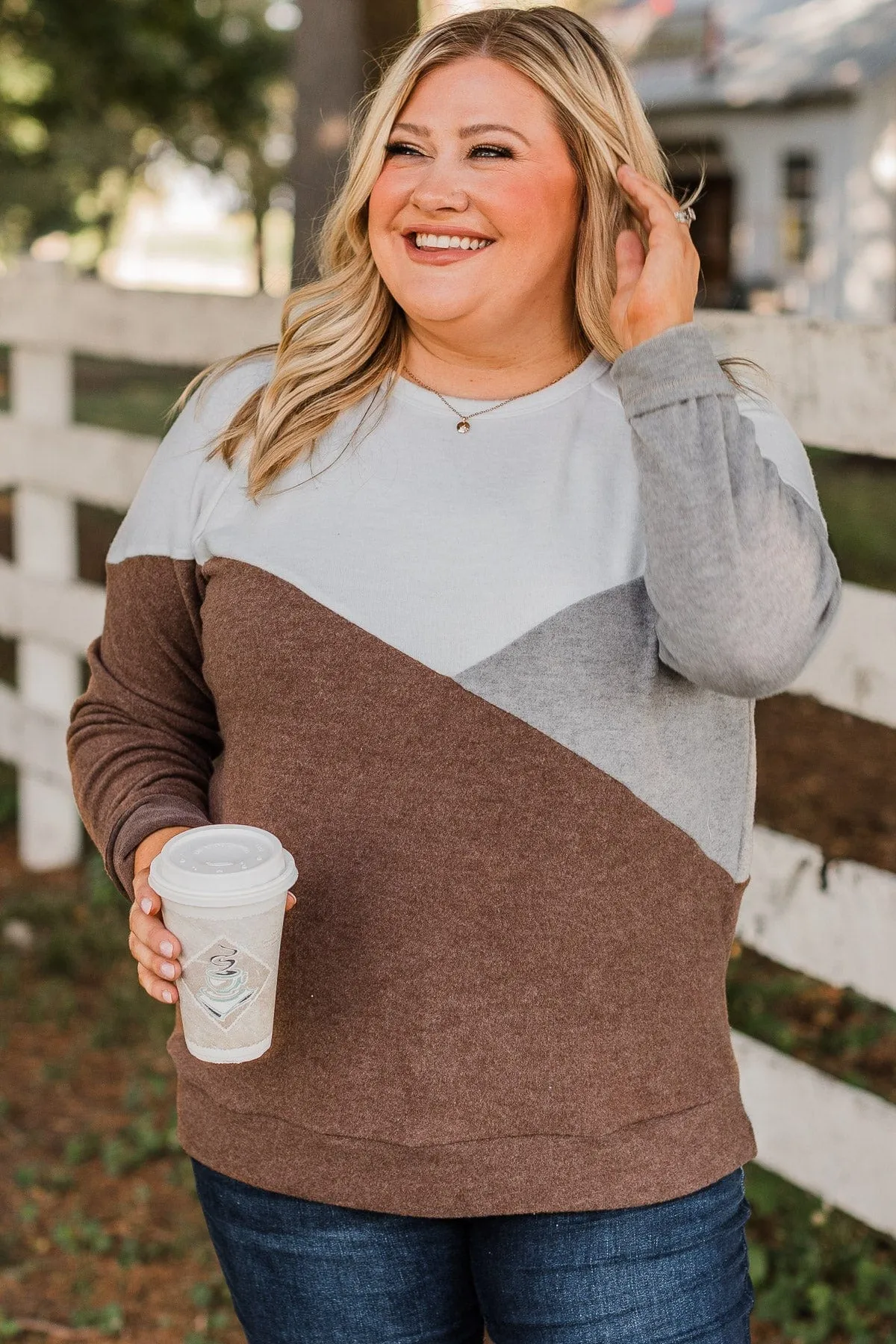Wish For More Color Block Top- Ivory & Brown