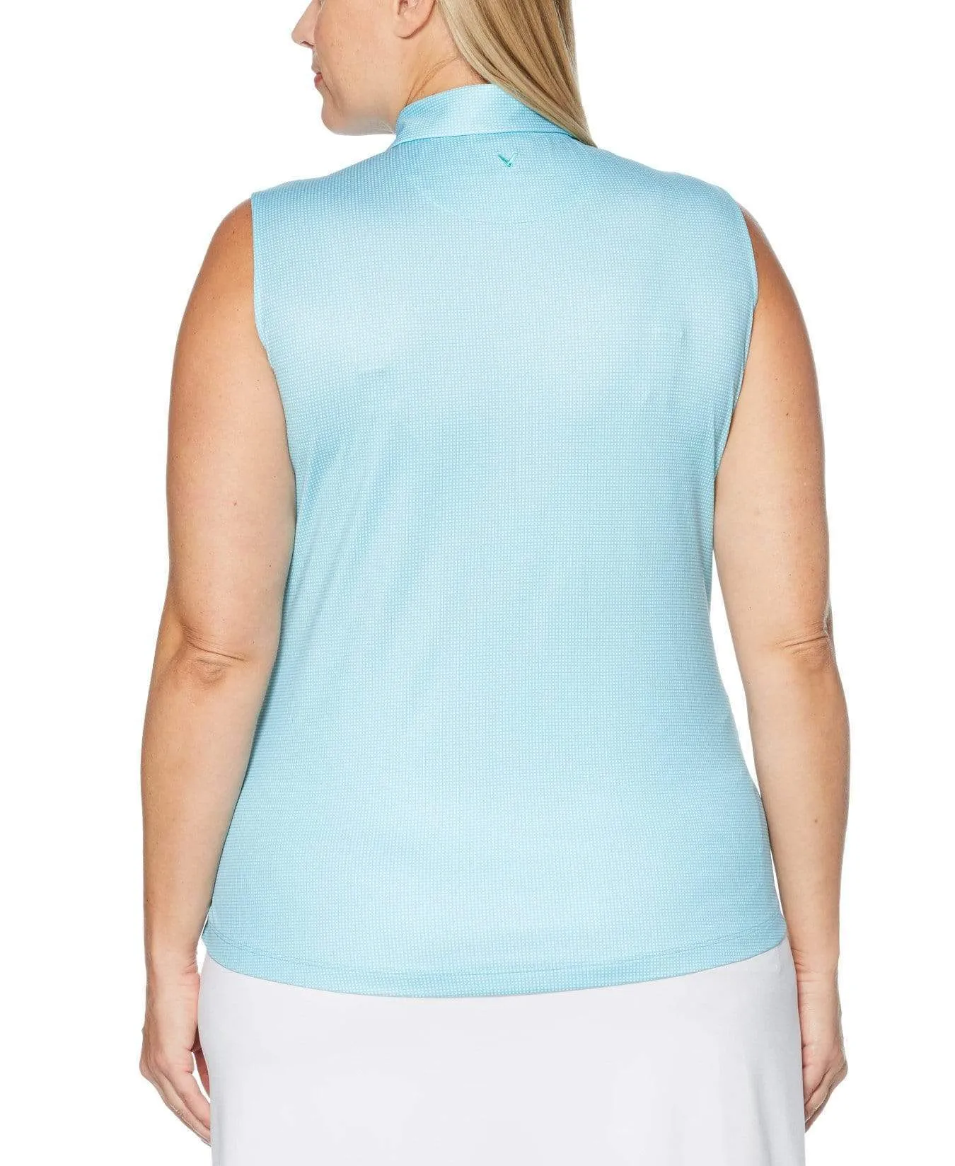 Womens Plus Sleeveless Gingham Printed Polo