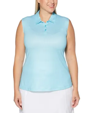 Womens Plus Sleeveless Gingham Printed Polo