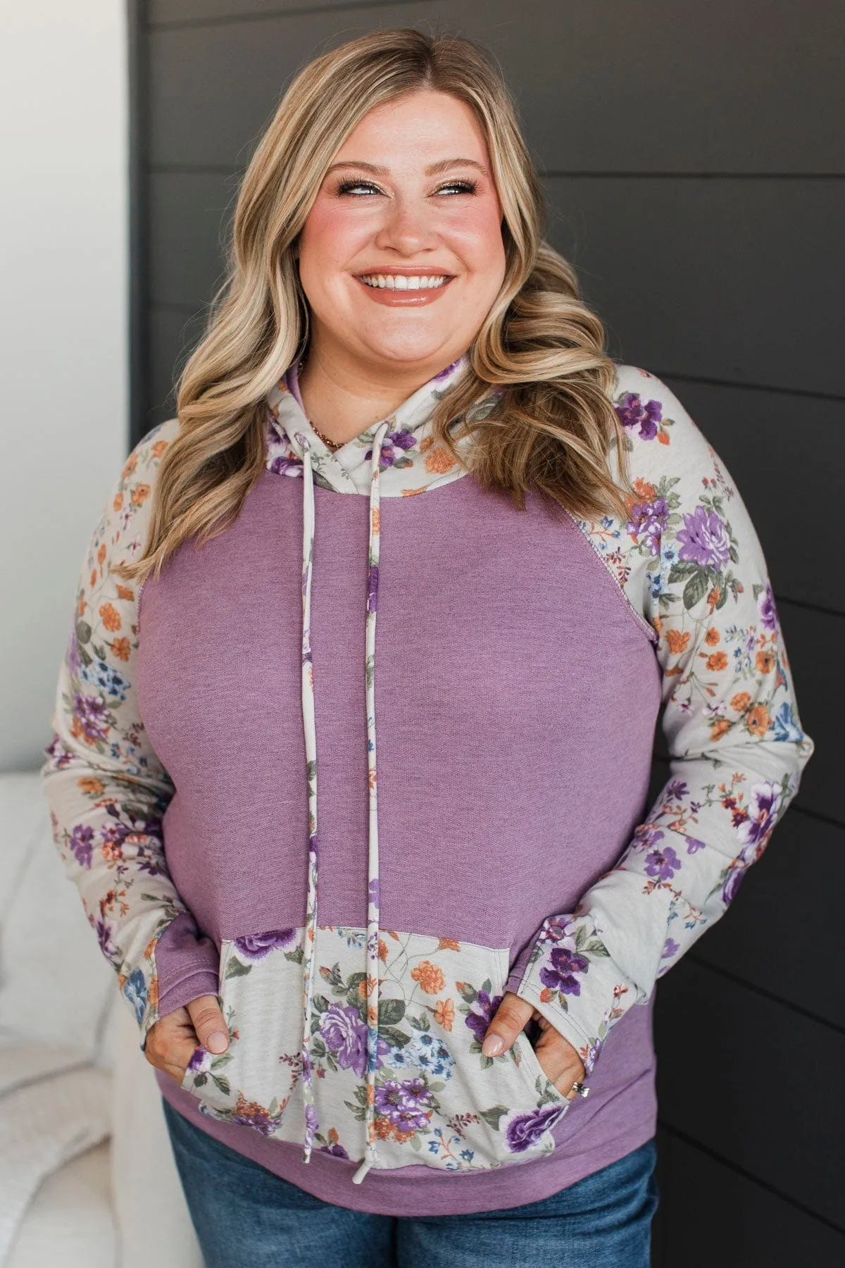 Worth Working For Hooded Raglan Top- Lavender