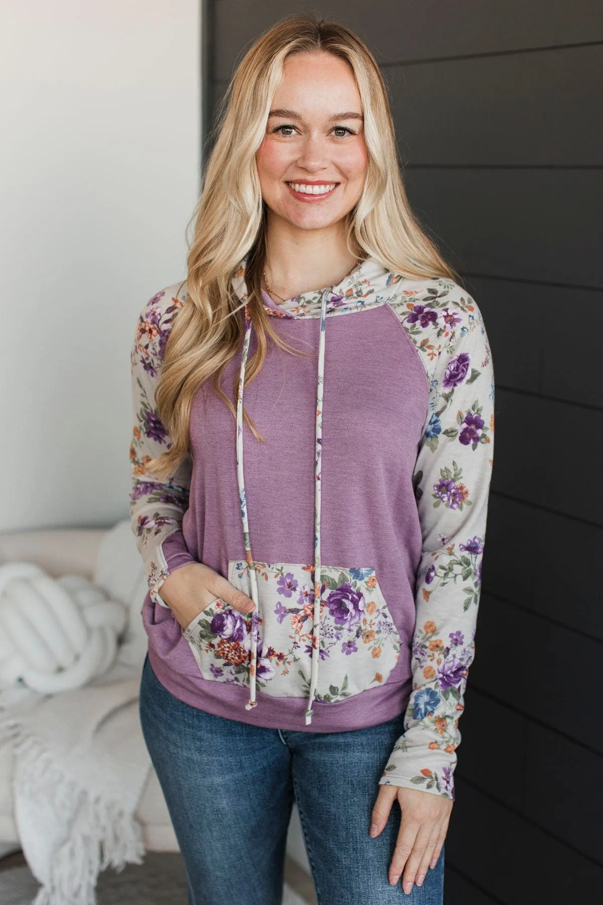 Worth Working For Hooded Raglan Top- Lavender