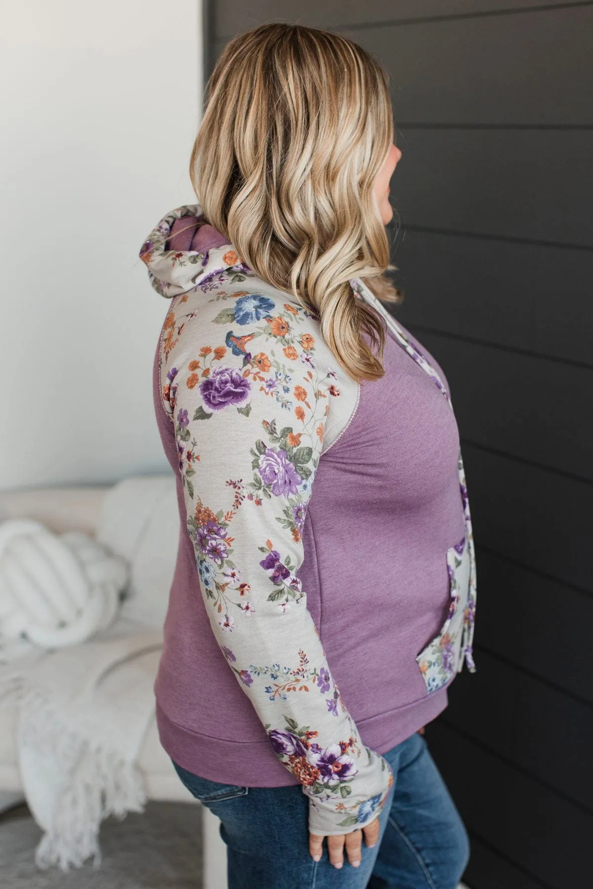Worth Working For Hooded Raglan Top- Lavender