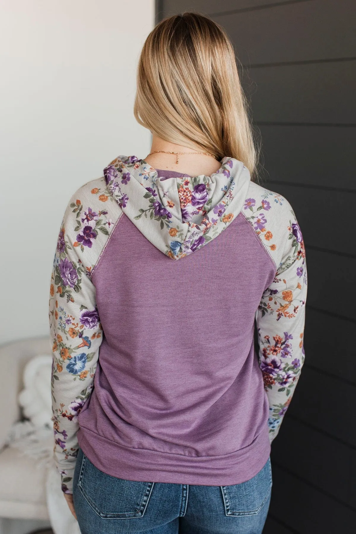 Worth Working For Hooded Raglan Top- Lavender