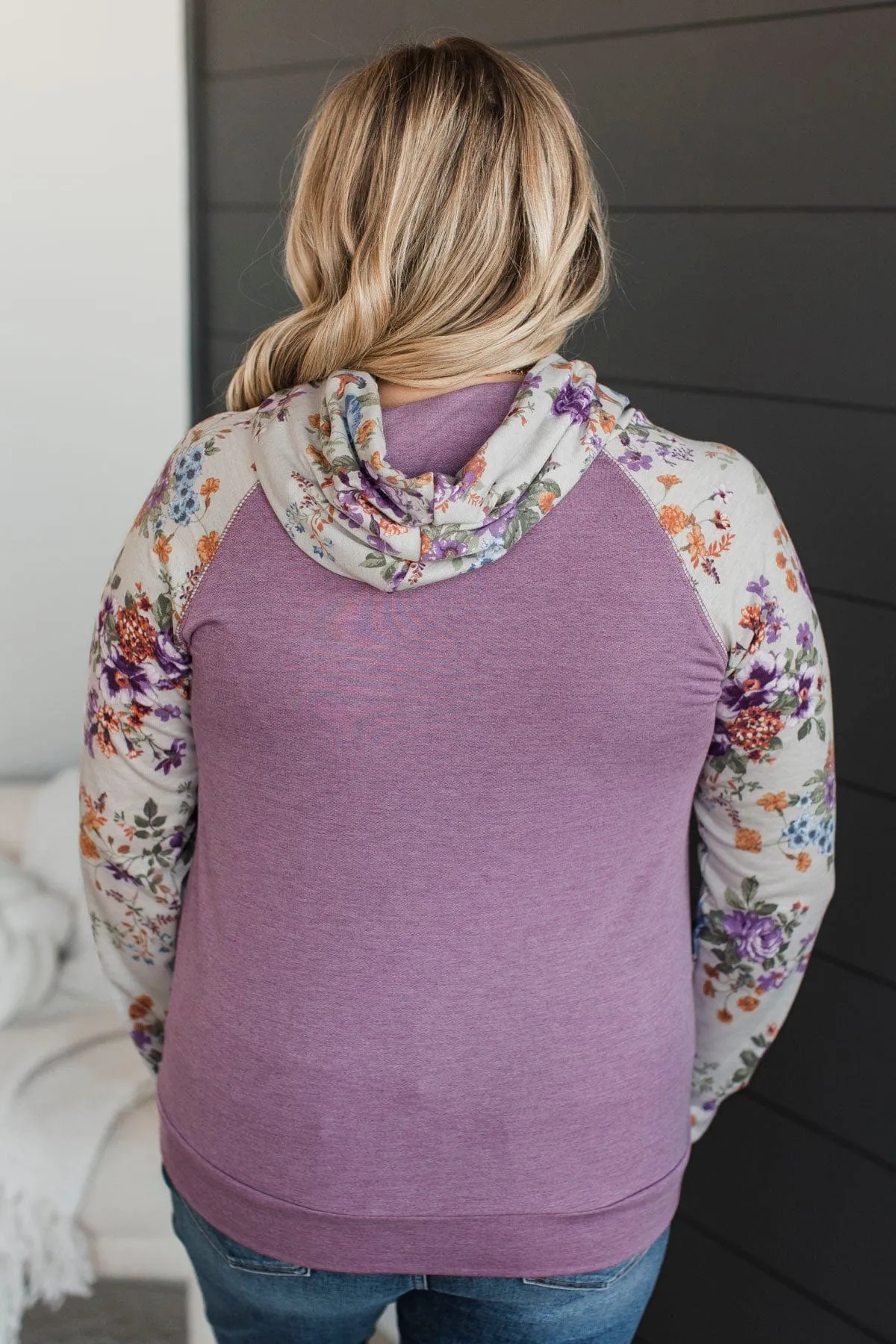 Worth Working For Hooded Raglan Top- Lavender