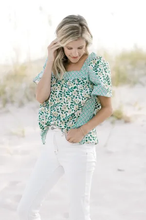 X Summer Fun Green Print top