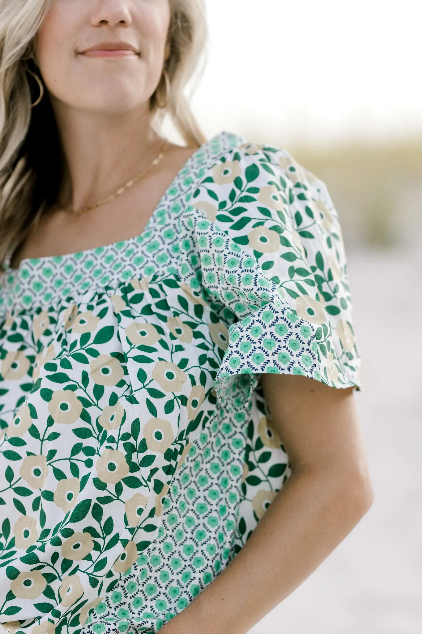 X Summer Fun Green Print top
