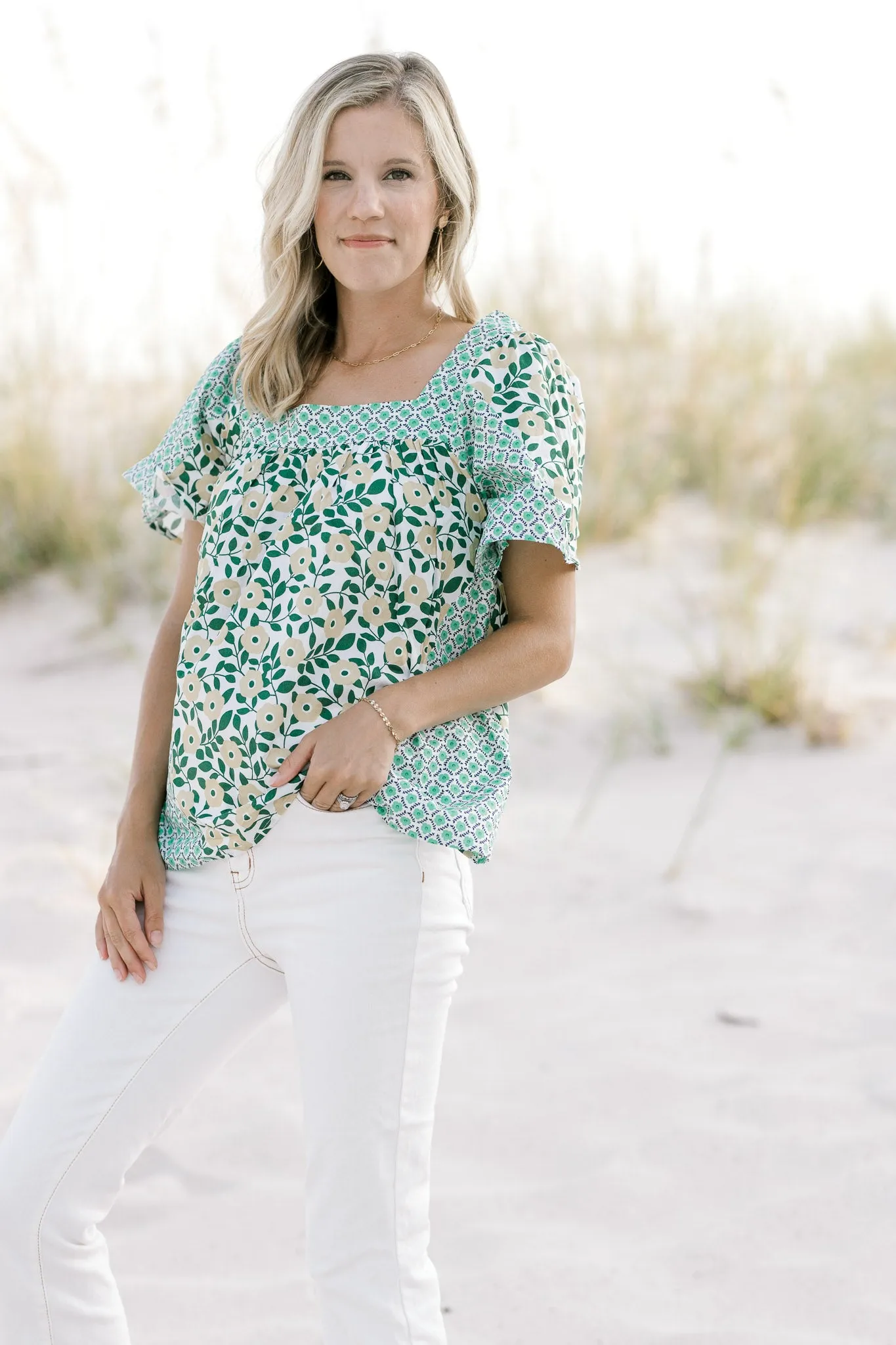X Summer Fun Green Print top