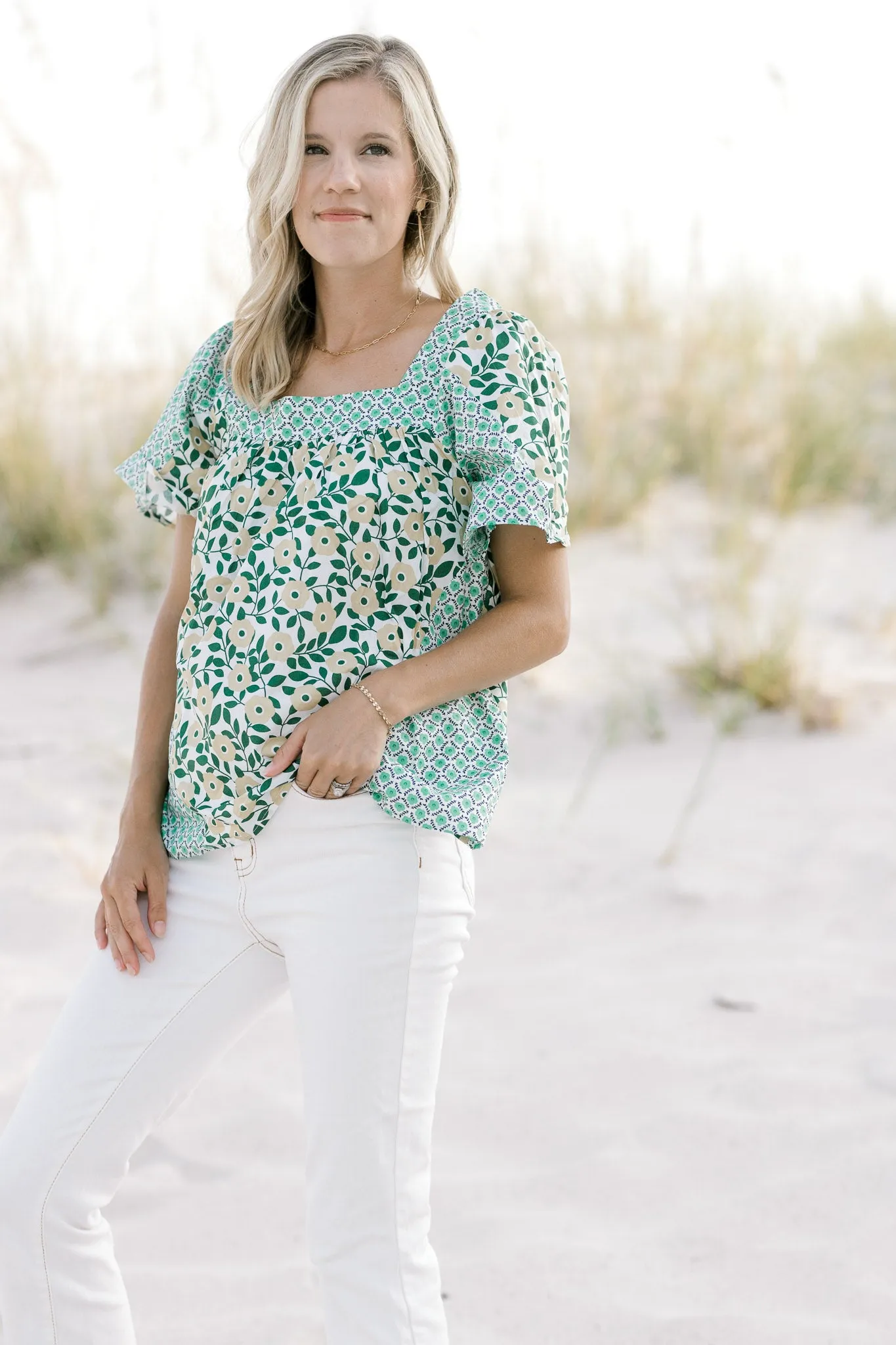 X Summer Fun Green Print top