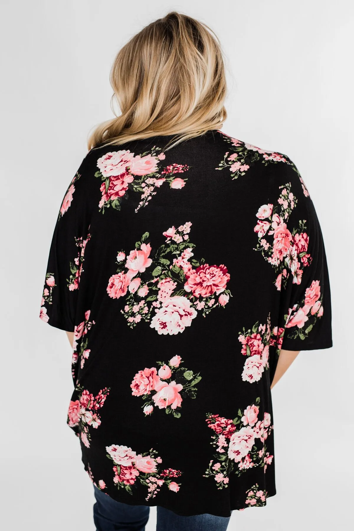 You Make Me Speechless Floral Kimono- Black